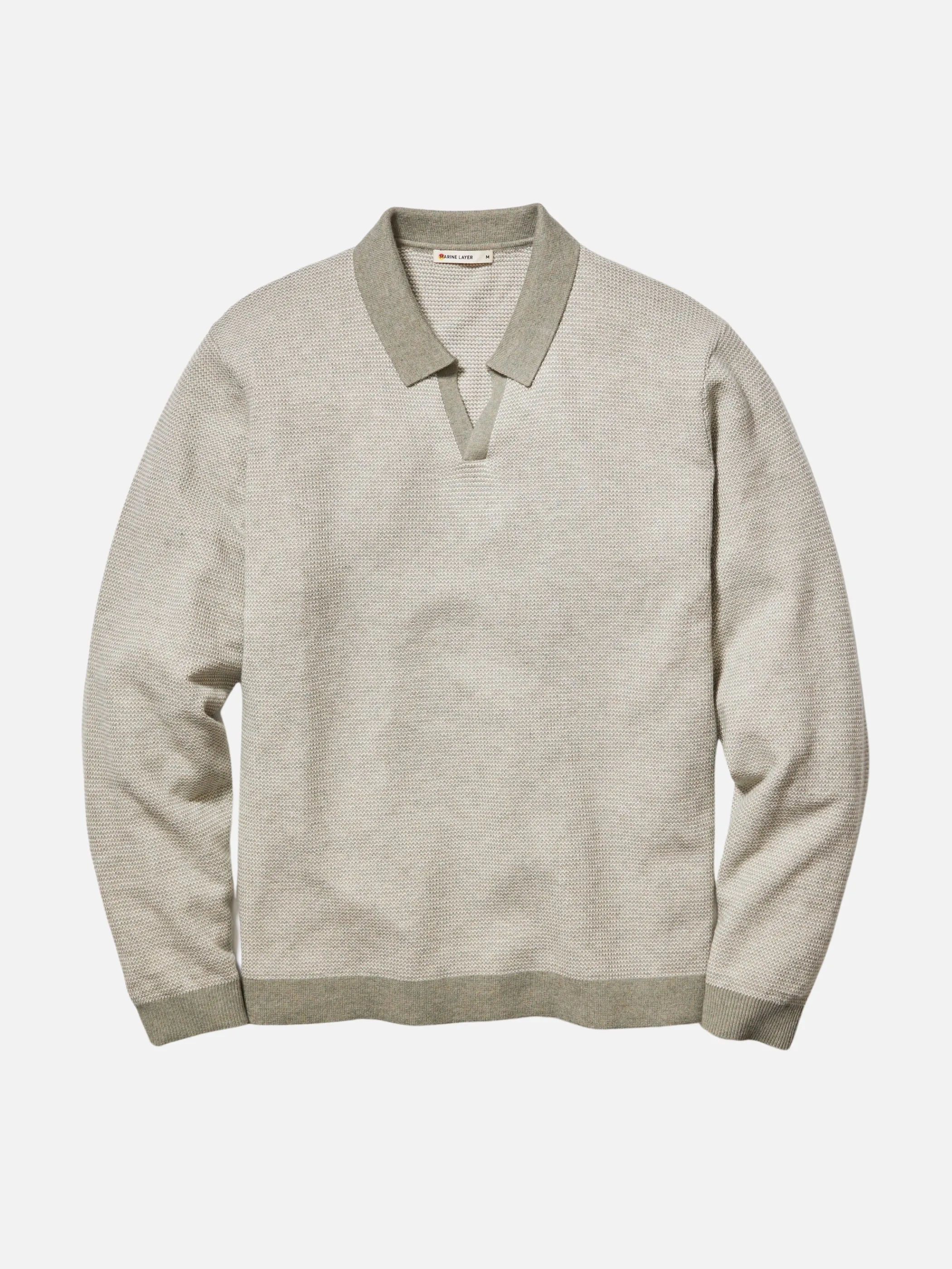 Marine Layer Liam LS Sweater Polo - Vetiver/Ivory