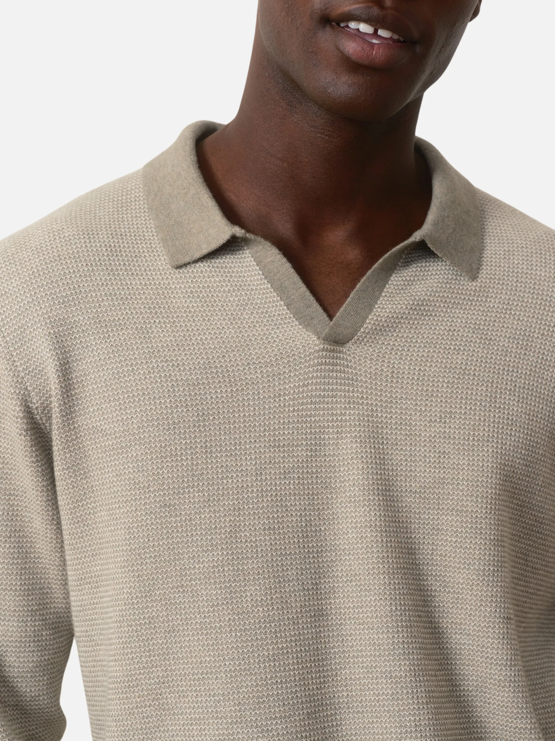 Marine Layer Liam LS Sweater Polo - Vetiver/Ivory