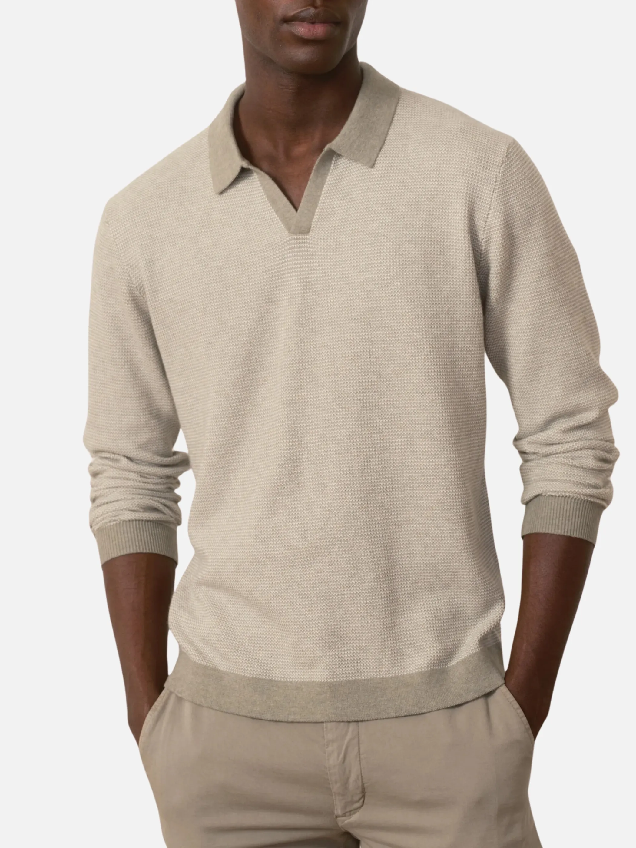 Marine Layer Liam LS Sweater Polo - Vetiver/Ivory