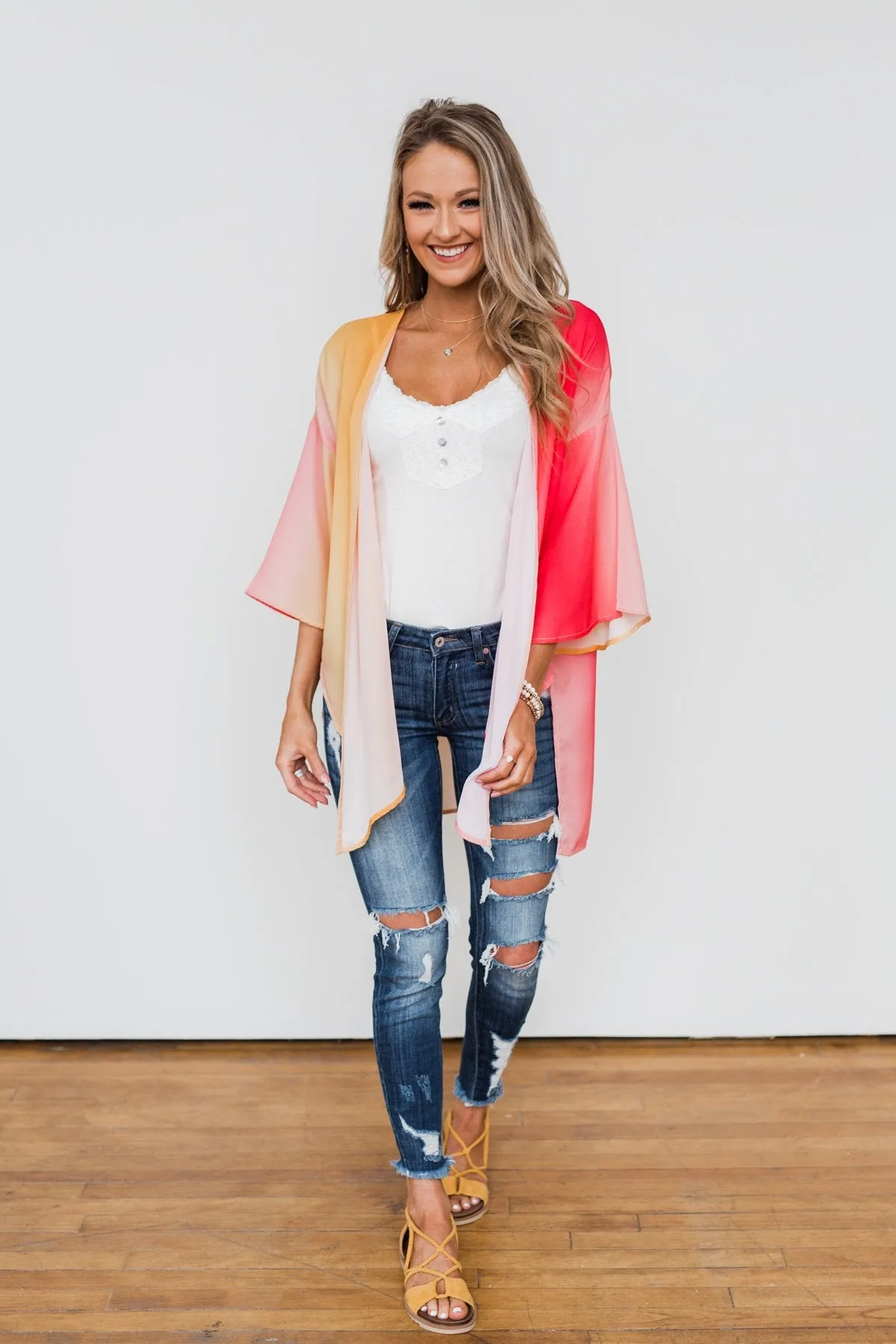 Memories Of Us Colorful Kimono- Orange & Pink