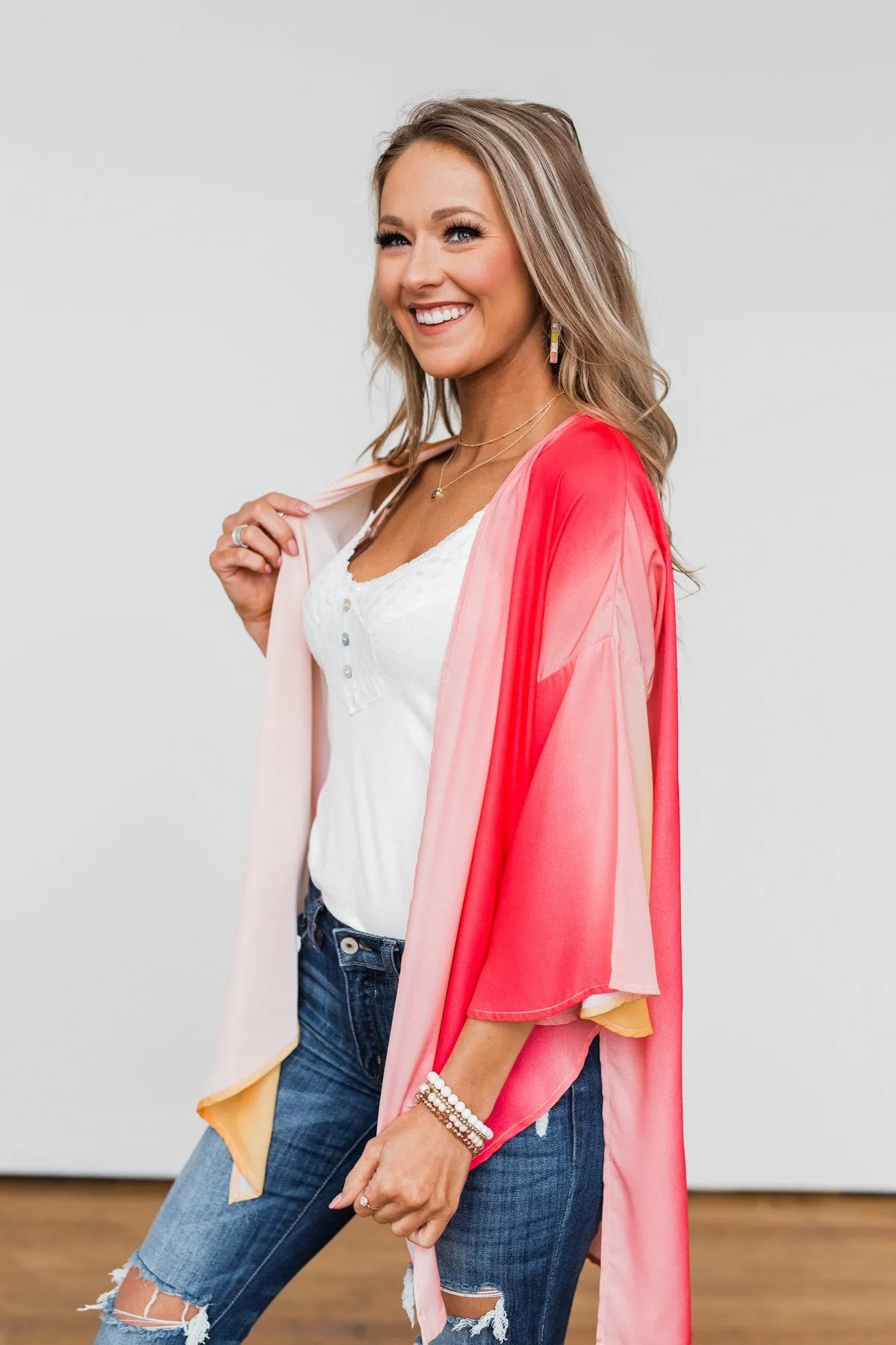 Memories Of Us Colorful Kimono- Orange & Pink