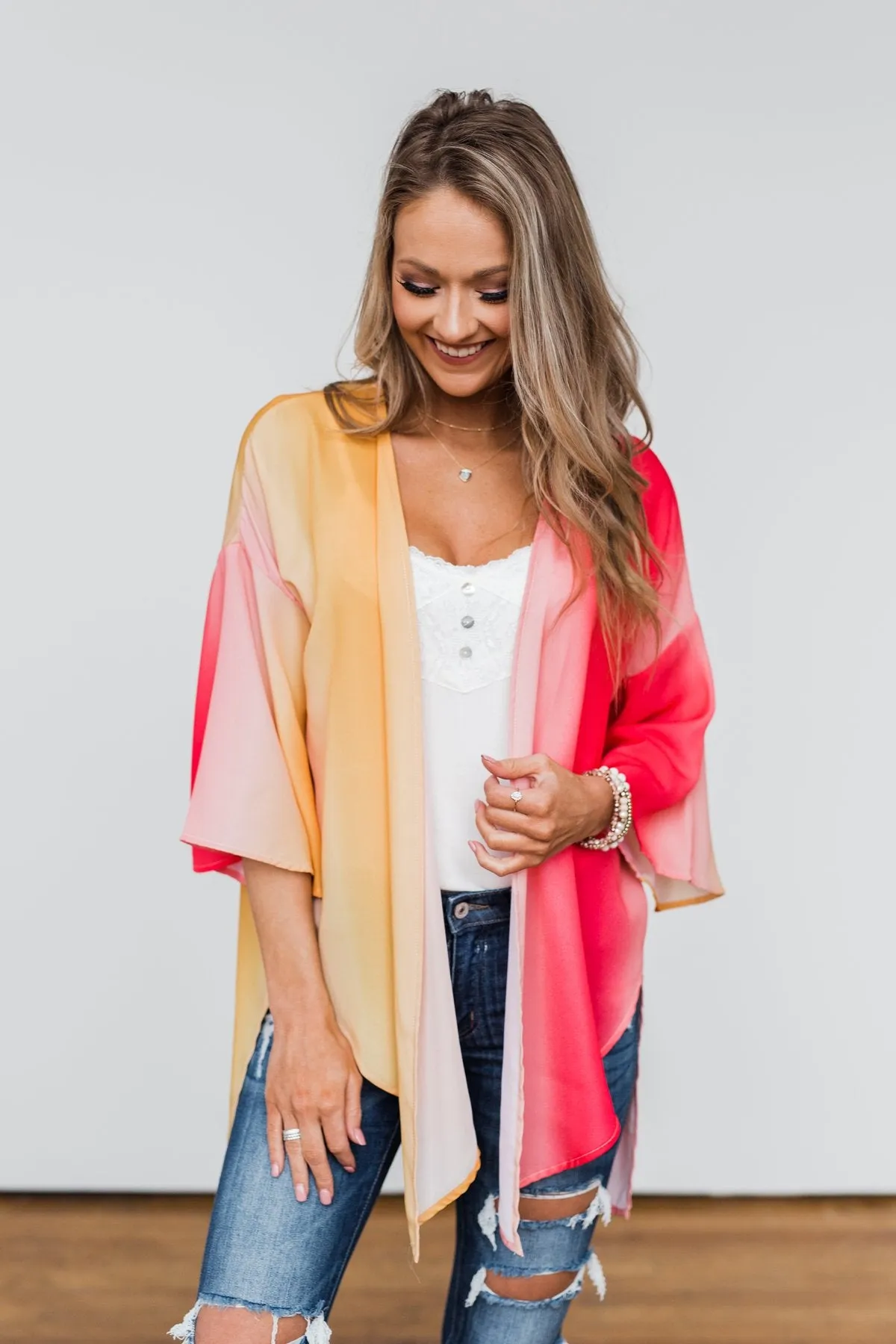 Memories Of Us Colorful Kimono- Orange & Pink