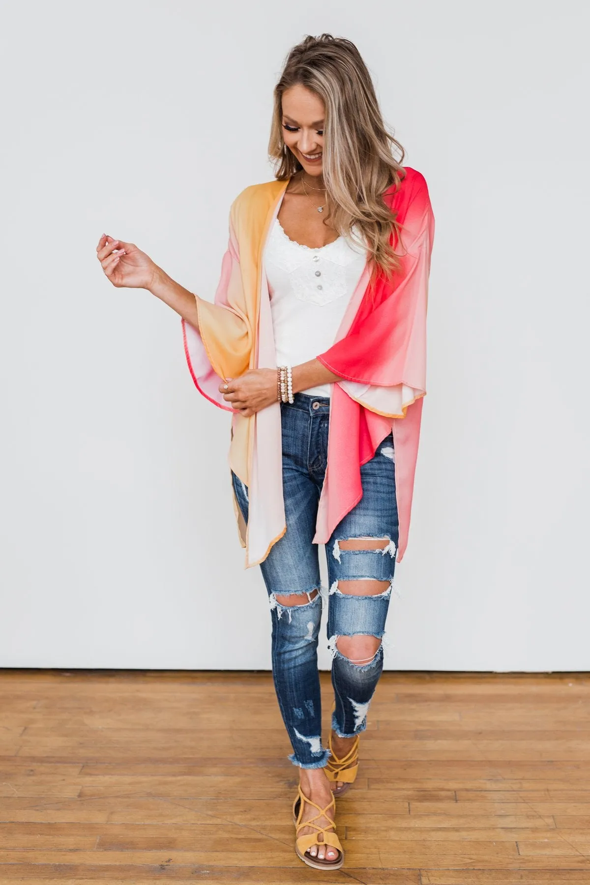 Memories Of Us Colorful Kimono- Orange & Pink
