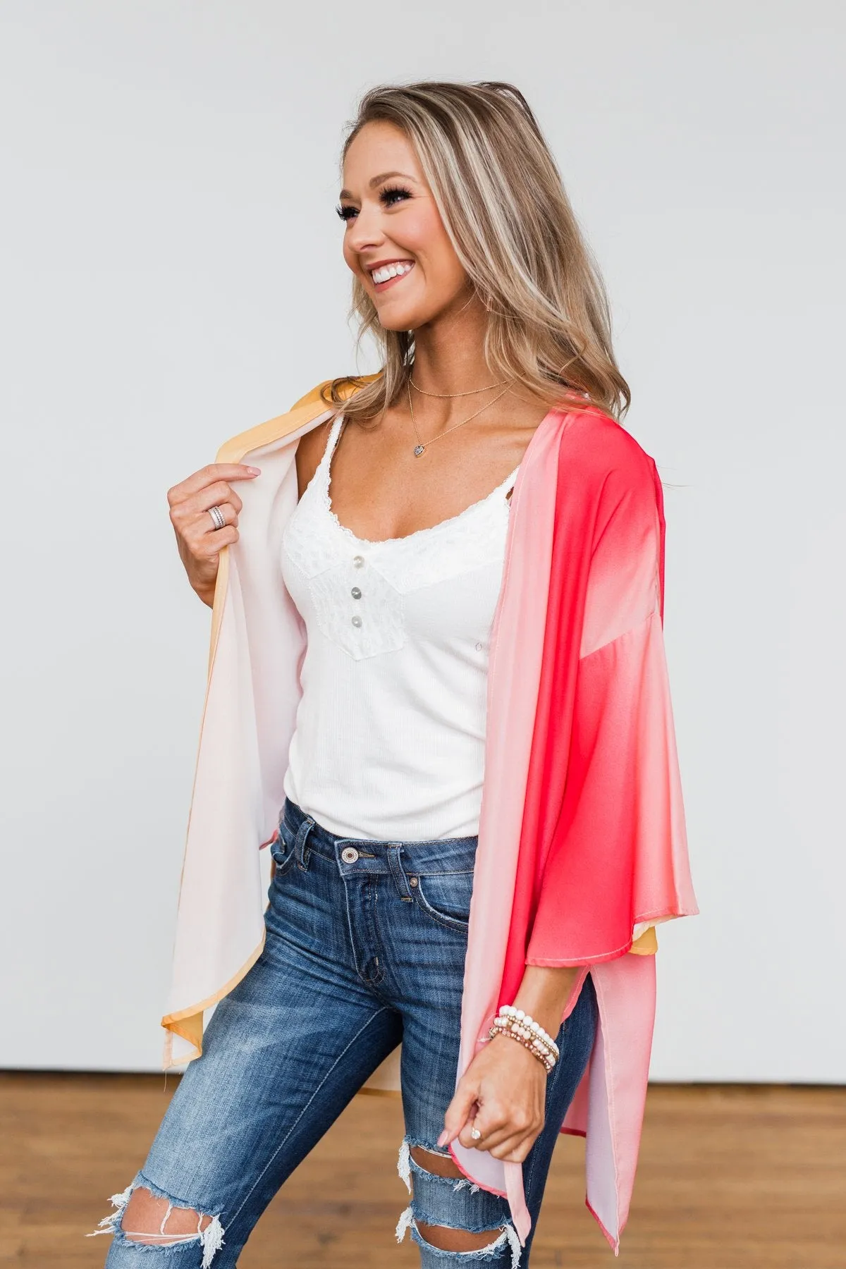 Memories Of Us Colorful Kimono- Orange & Pink