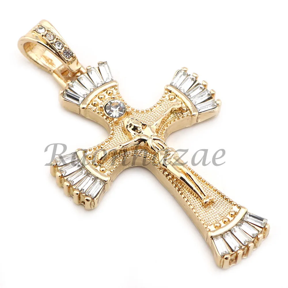 MENS 14K GOLD PT JESUS CROSS 18" TENNIS CHAIN 16" 30" CHOKER CUBAN CHAIN S28G