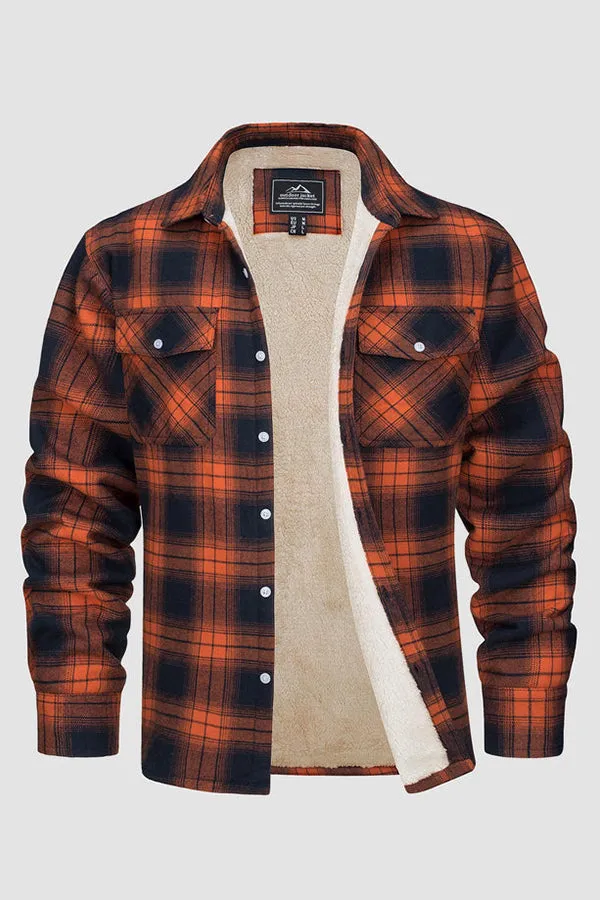 Men's Sherpa Shirt Fleece Lined Flannel Shirt Jacket with 3 Pockets Casual Plaid Button Down Winter Coat