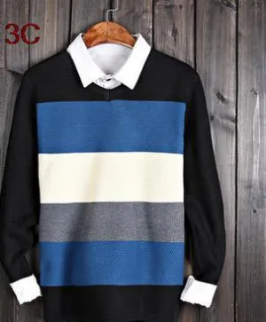 Men's Striped V-Neck Business Sweater