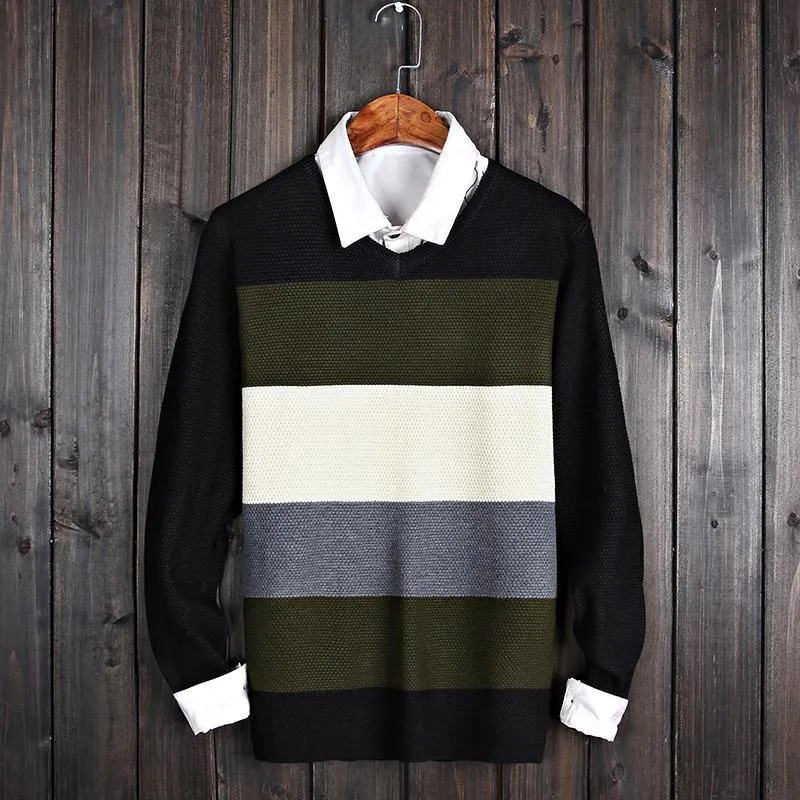 Men's Striped V-Neck Business Sweater