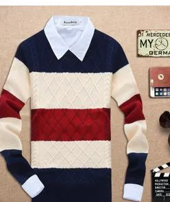 Men's Thick Round Neck Muti Colored Sweater