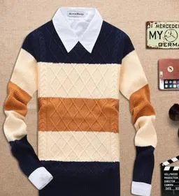 Men's Thick Round Neck Muti Colored Sweater