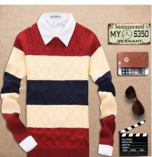 Men's Thick Round Neck Muti Colored Sweater