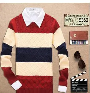 Men's Thick Round Neck Muti Colored Sweater
