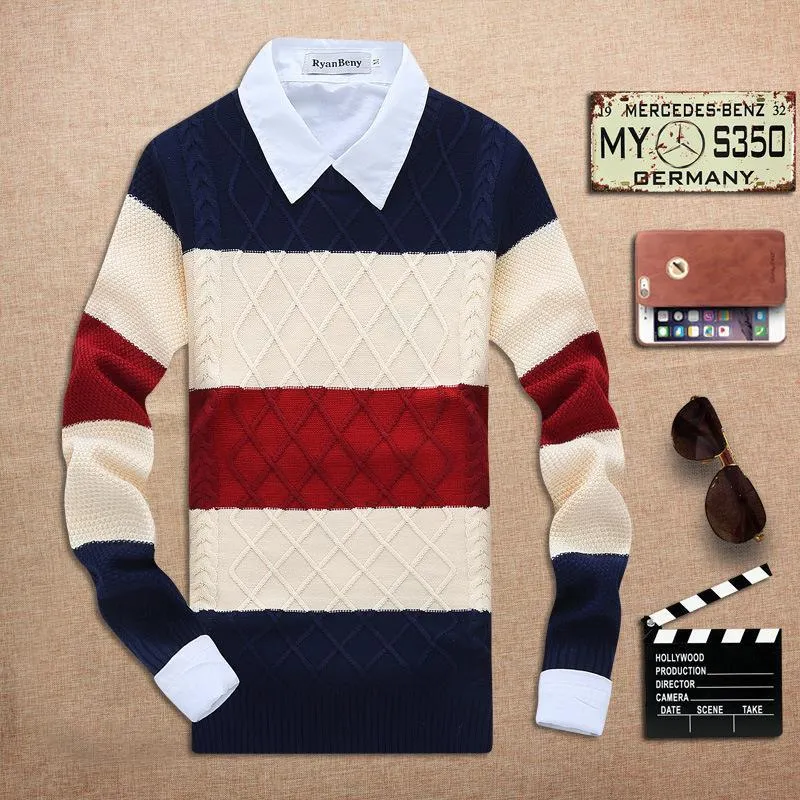 Men's Thick Round Neck Muti Colored Sweater