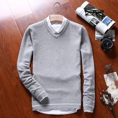 Men's V-Neck Cotton Sweater Pullover