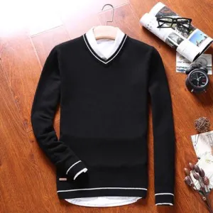 Men's V-Neck Cotton Sweater Pullover