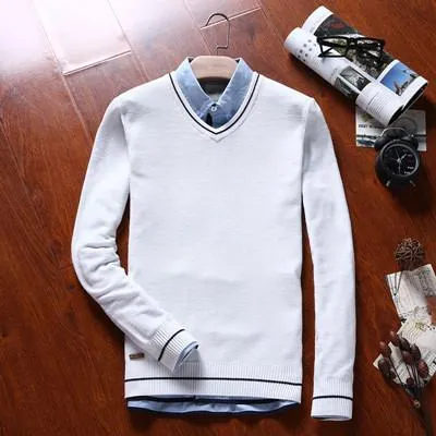 Men's V-Neck Cotton Sweater Pullover