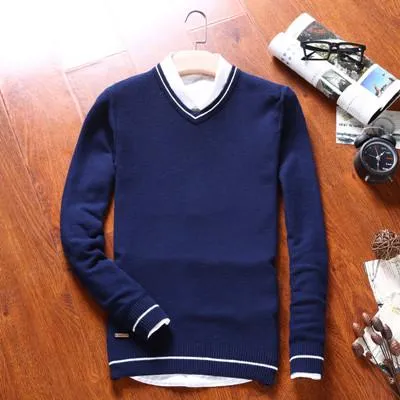 Men's V-Neck Cotton Sweater Pullover