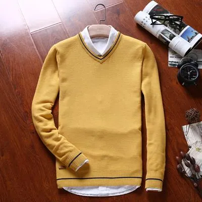 Men's V-Neck Cotton Sweater Pullover