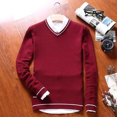 Men's V-Neck Cotton Sweater Pullover