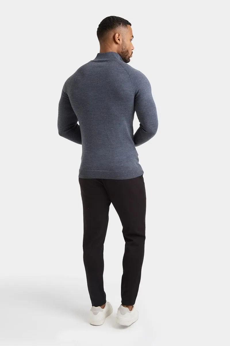 Merino Wool Half Zip Neck in Grey Marl