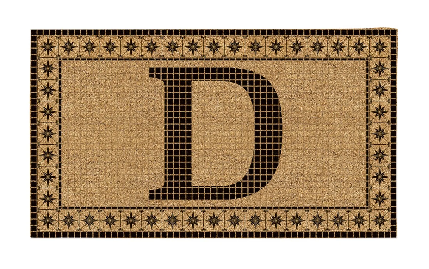Monogram Flocked Coir  Vintage Tile Mat, Letter D,2rmc1296md