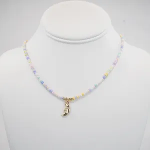 Moon Pendant Colorful Beaded Summer Necklace:  Elegance 