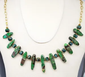 Necklace - Green Impression Jasper Sticks