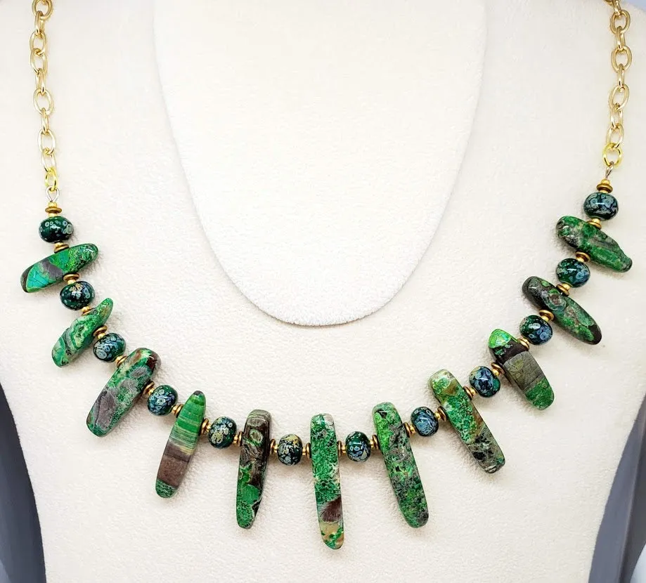 Necklace - Green Impression Jasper Sticks