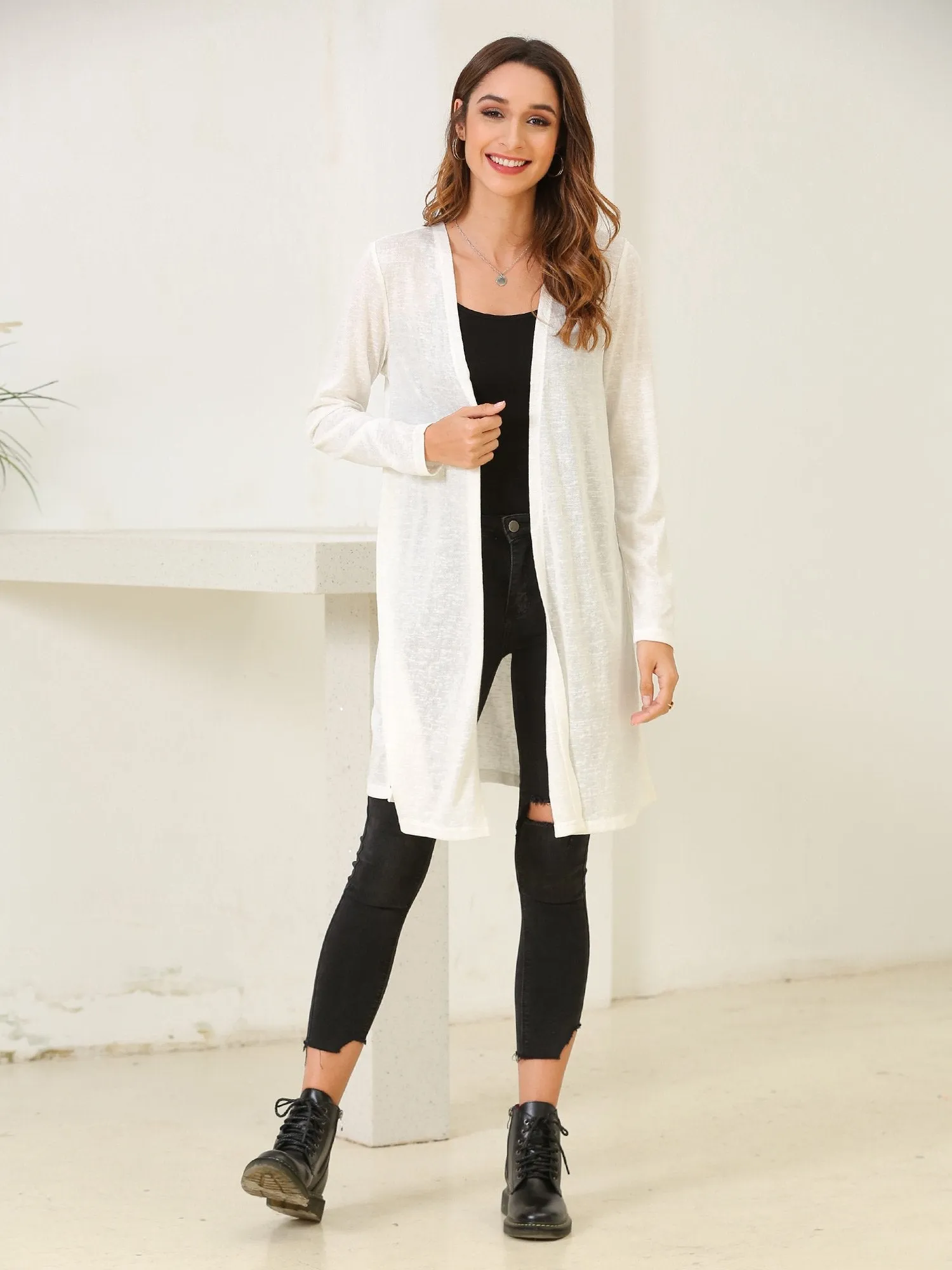Open Front Longline Thin Cardigan