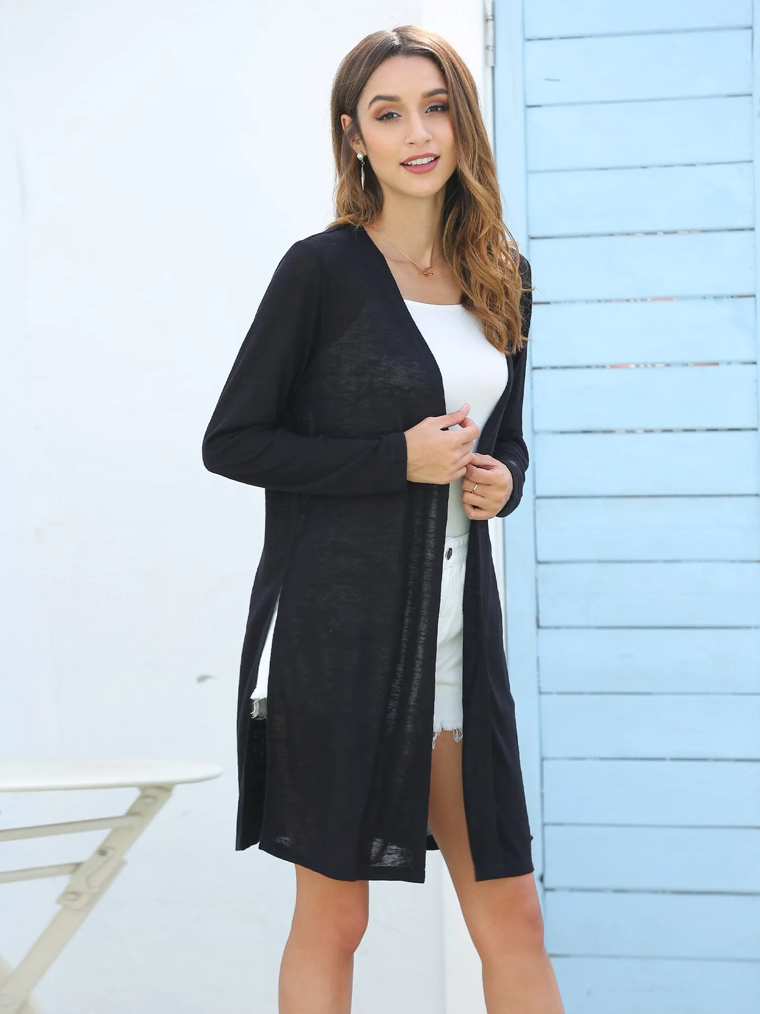 Open Front Longline Thin Cardigan