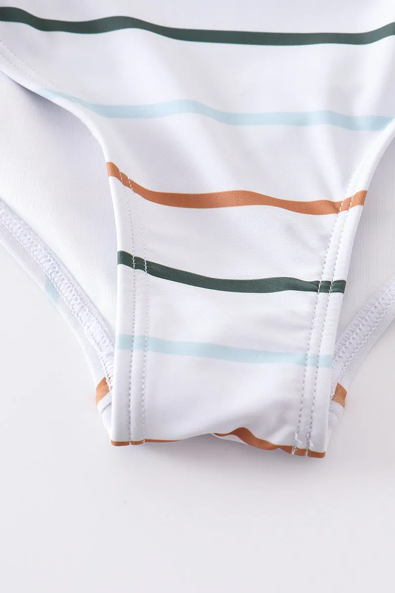 Organic Rainbow Stripe Strap Girl Swimsuit One Piece Upf50 
