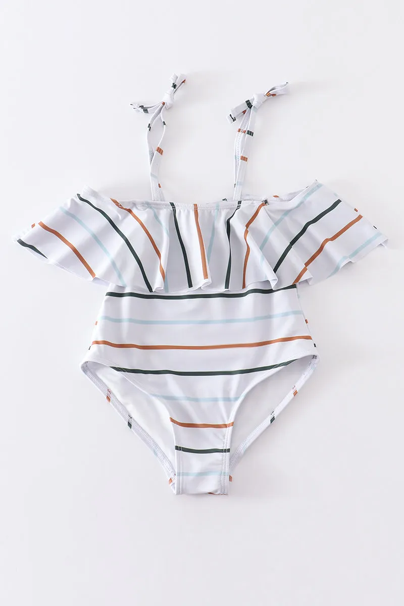 Organic Rainbow Stripe Strap Girl Swimsuit One Piece Upf50 