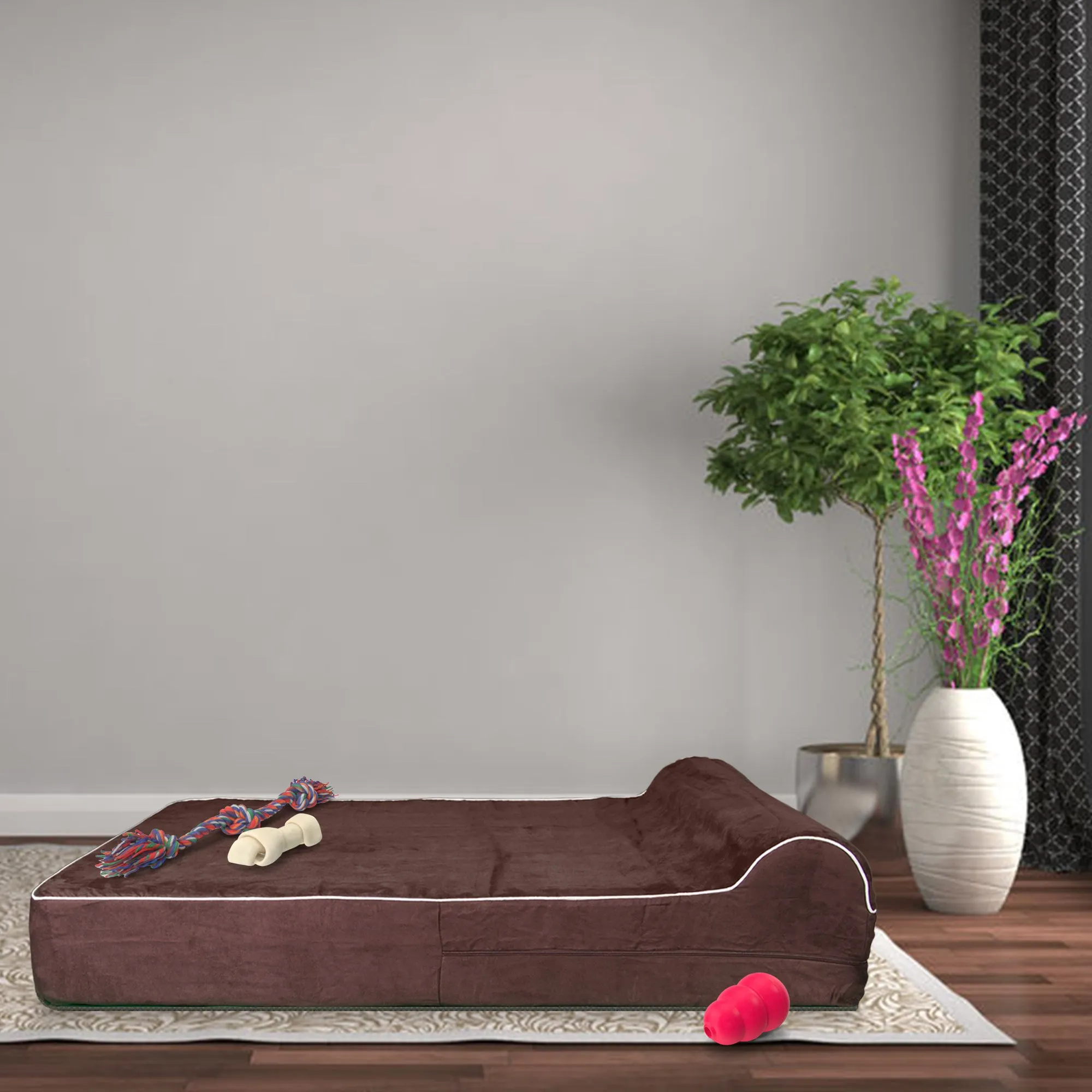Orthopedic Waterproof Memory Foam Bed With Pillow Brown - Large