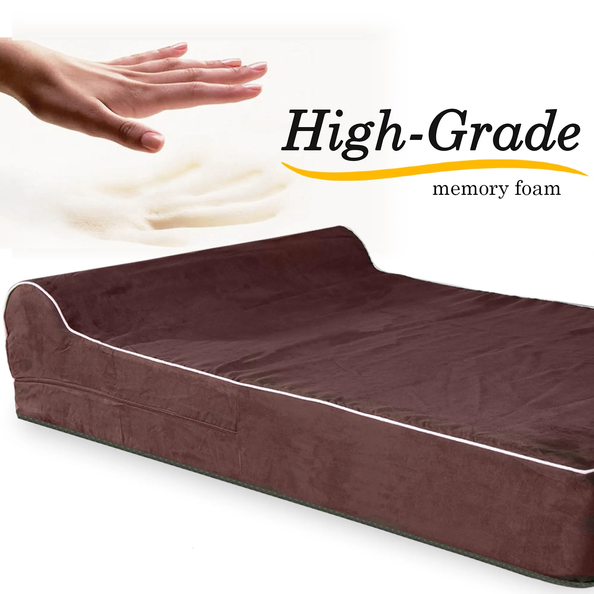 Orthopedic Waterproof Memory Foam Bed With Pillow Brown - Large