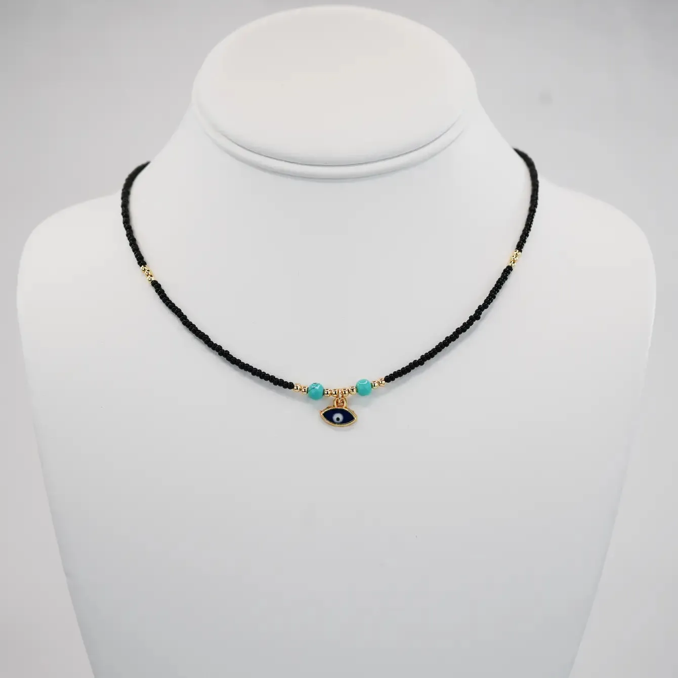 Oval Evil Eye Pendant Summer Beaded Necklace: Protection
