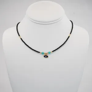 Oval Evil Eye Pendant Summer Beaded Necklace: Protection
