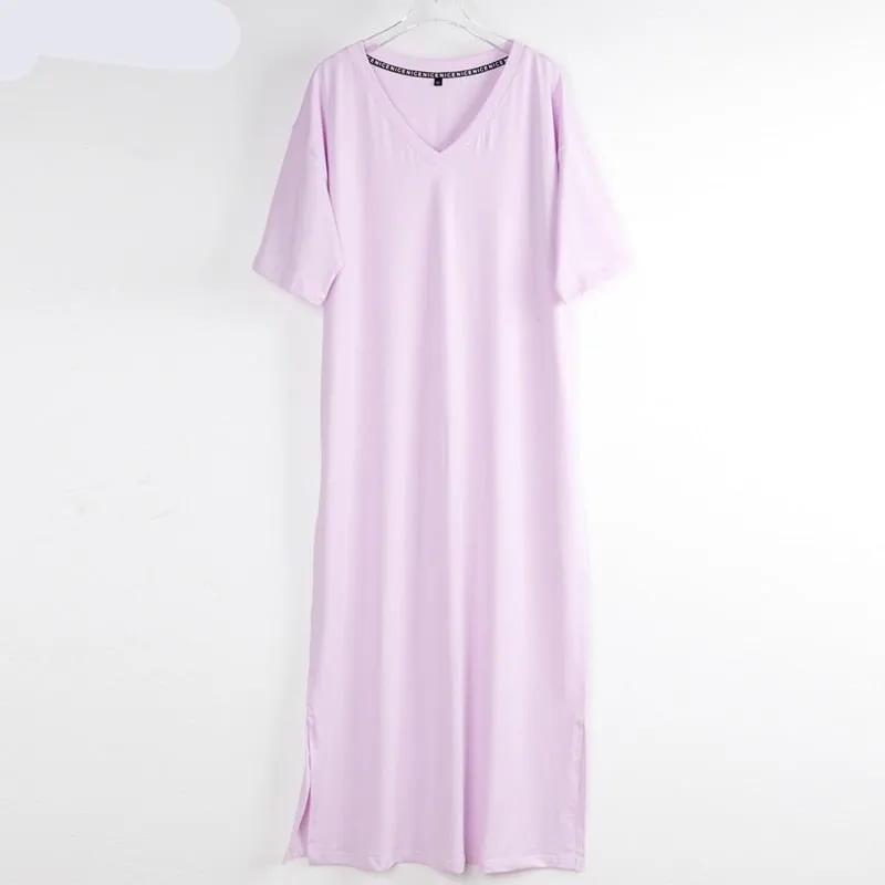 Oversized V Neck Plus Size Women Maxi  Summer Casual Loose Dresses