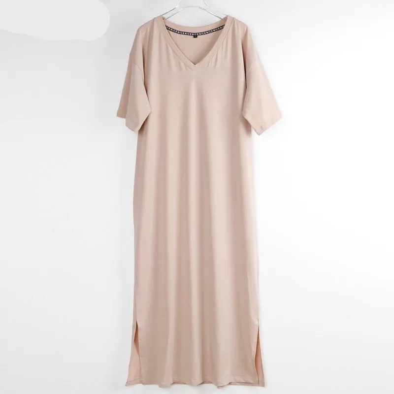 Oversized V Neck Plus Size Women Maxi  Summer Casual Loose Dresses
