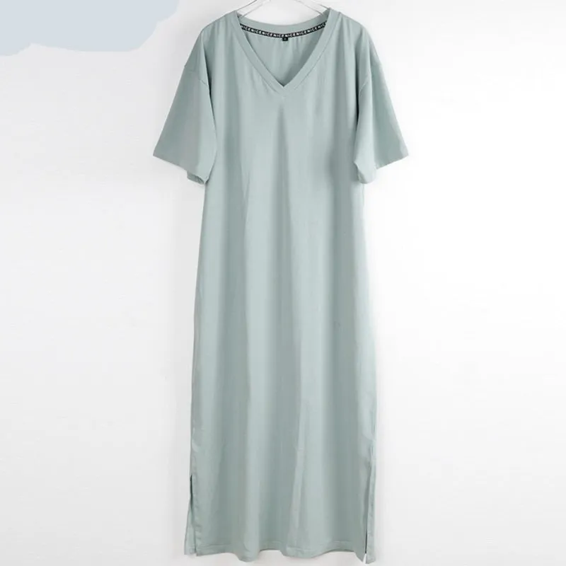 Oversized V Neck Plus Size Women Maxi  Summer Casual Loose Dresses