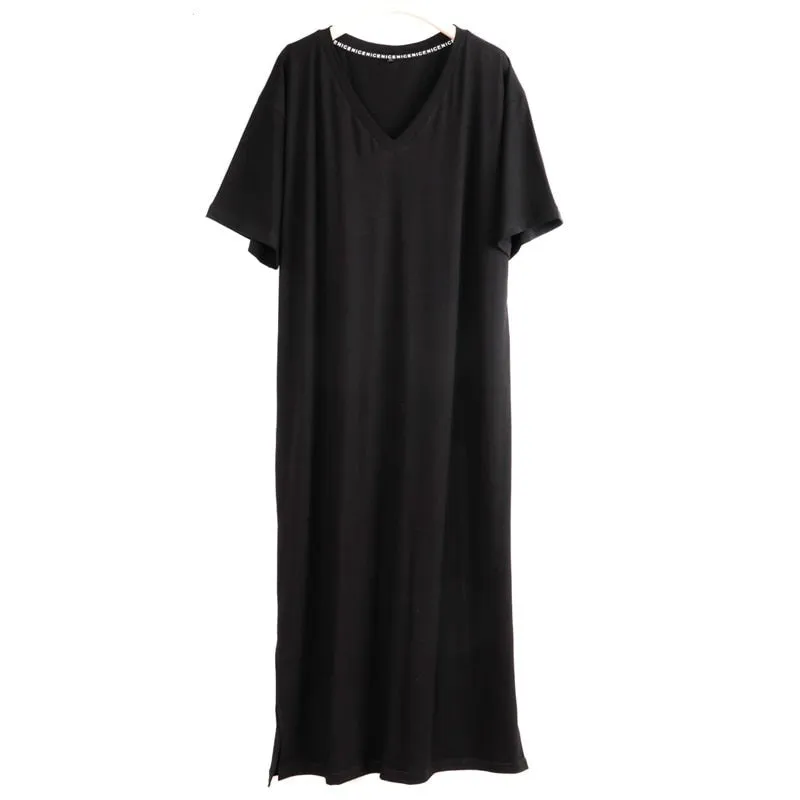Oversized V Neck Plus Size Women Maxi  Summer Casual Loose Dresses
