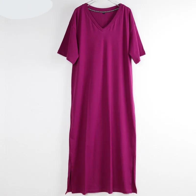 Oversized V Neck Plus Size Women Maxi  Summer Casual Loose Dresses
