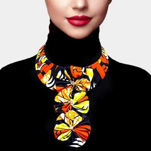 Patterned Fabric Blue Triple Flower Necklace