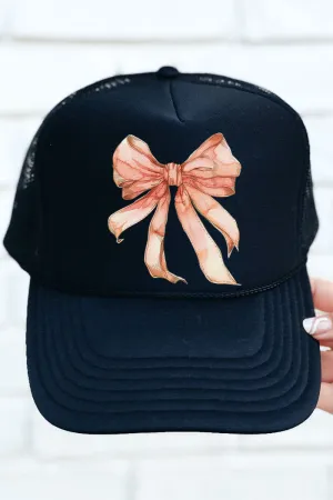 Peach Watercolor Bow Otto Black Foam Front Trucker Hat