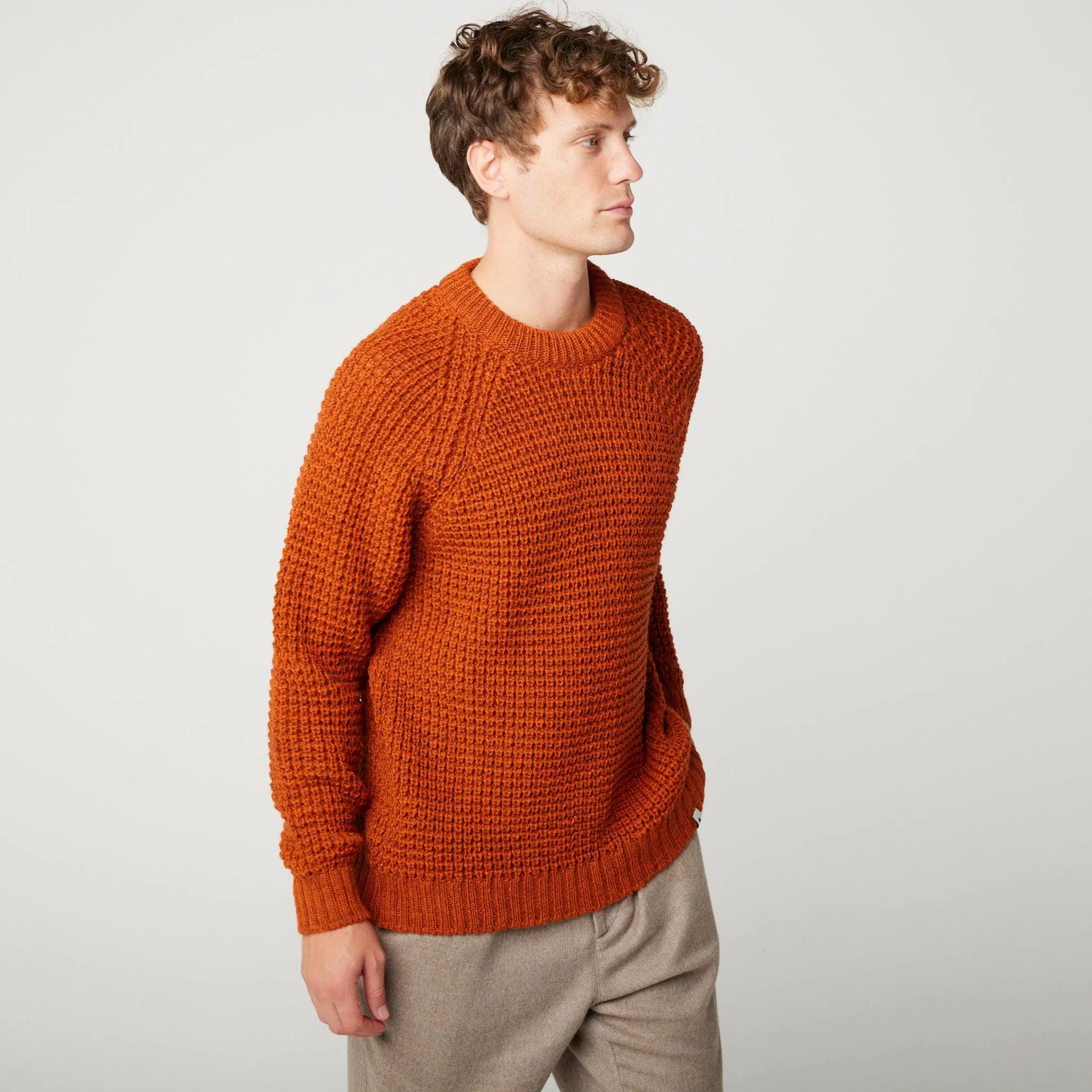 Peregrine Mens Waffle crew neck jumper- Cinnamon or Seafoam