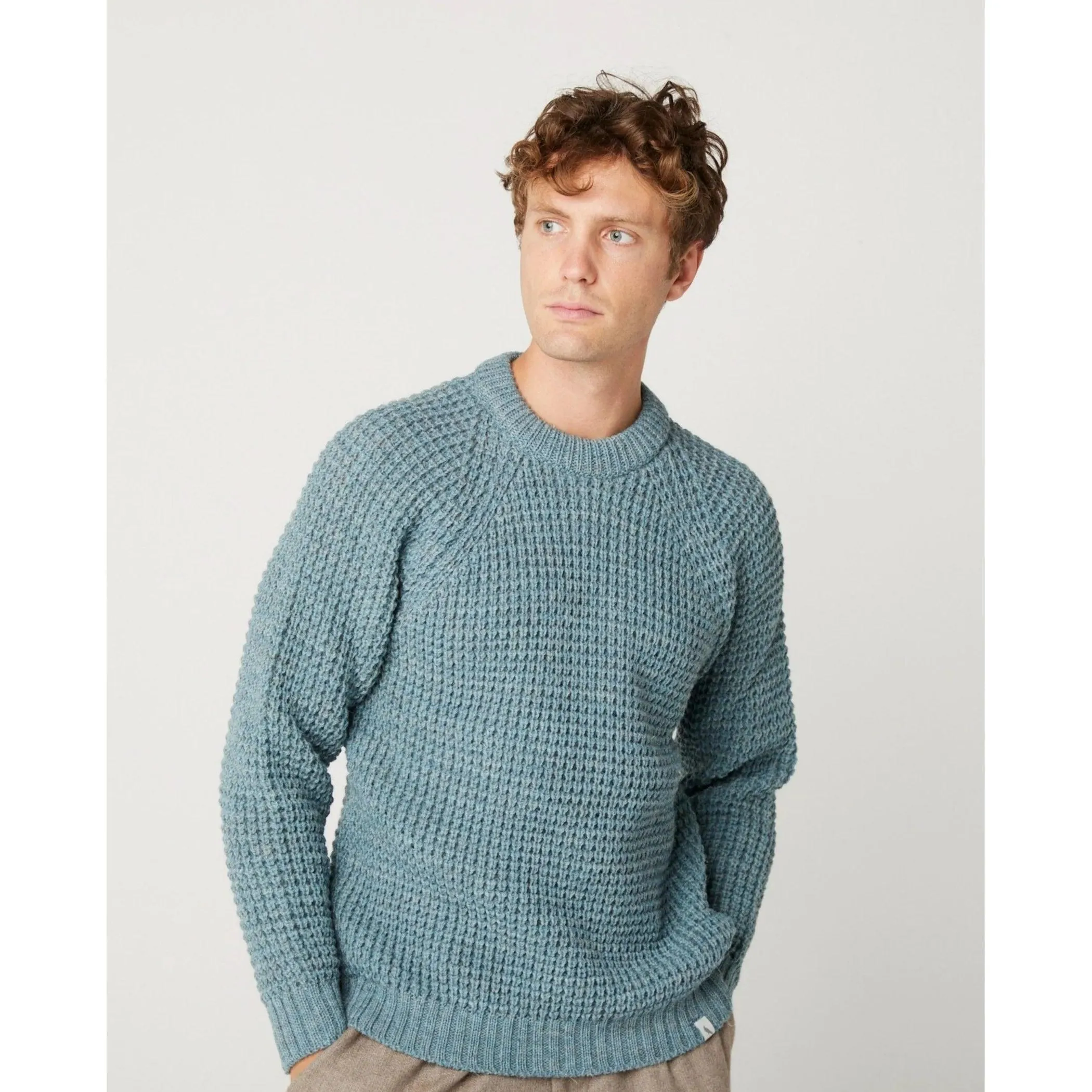 Peregrine Mens Waffle crew neck jumper- Cinnamon or Seafoam