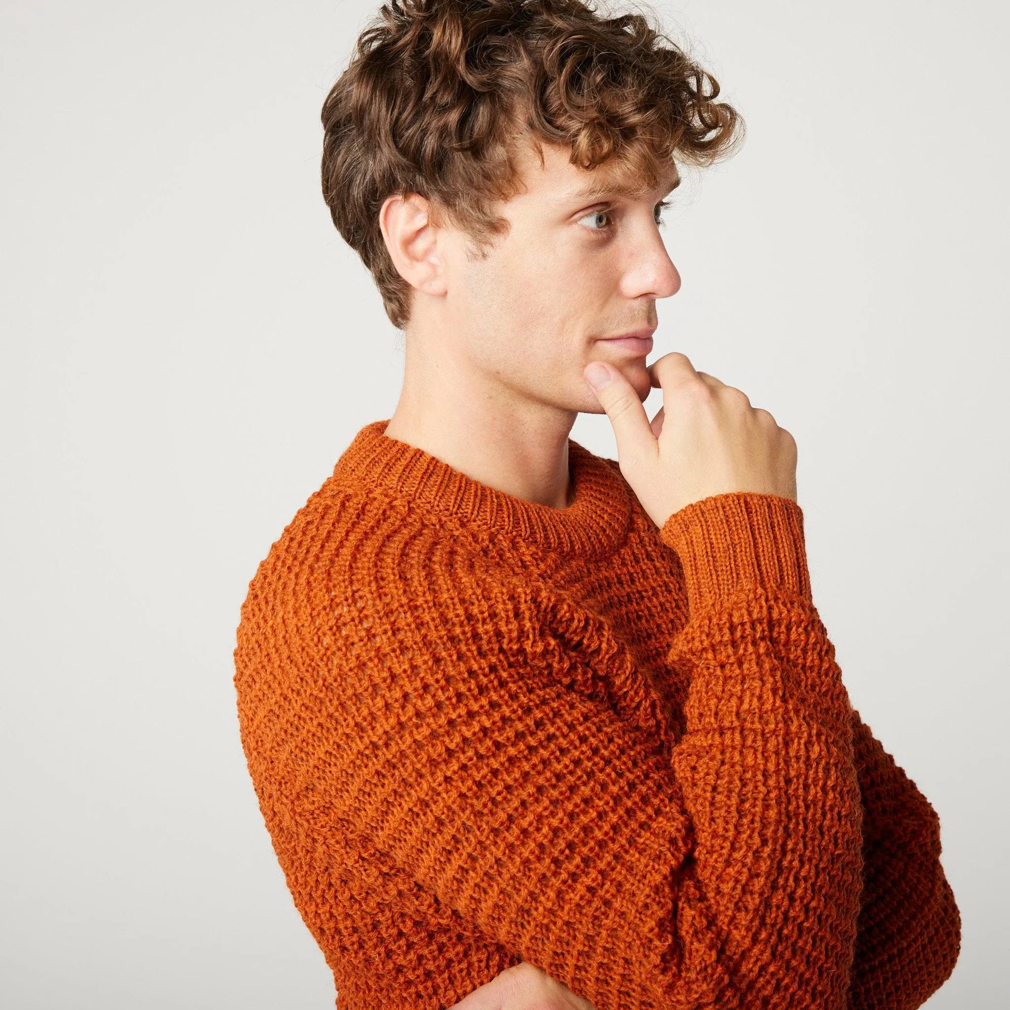 Peregrine Mens Waffle crew neck jumper- Cinnamon or Seafoam