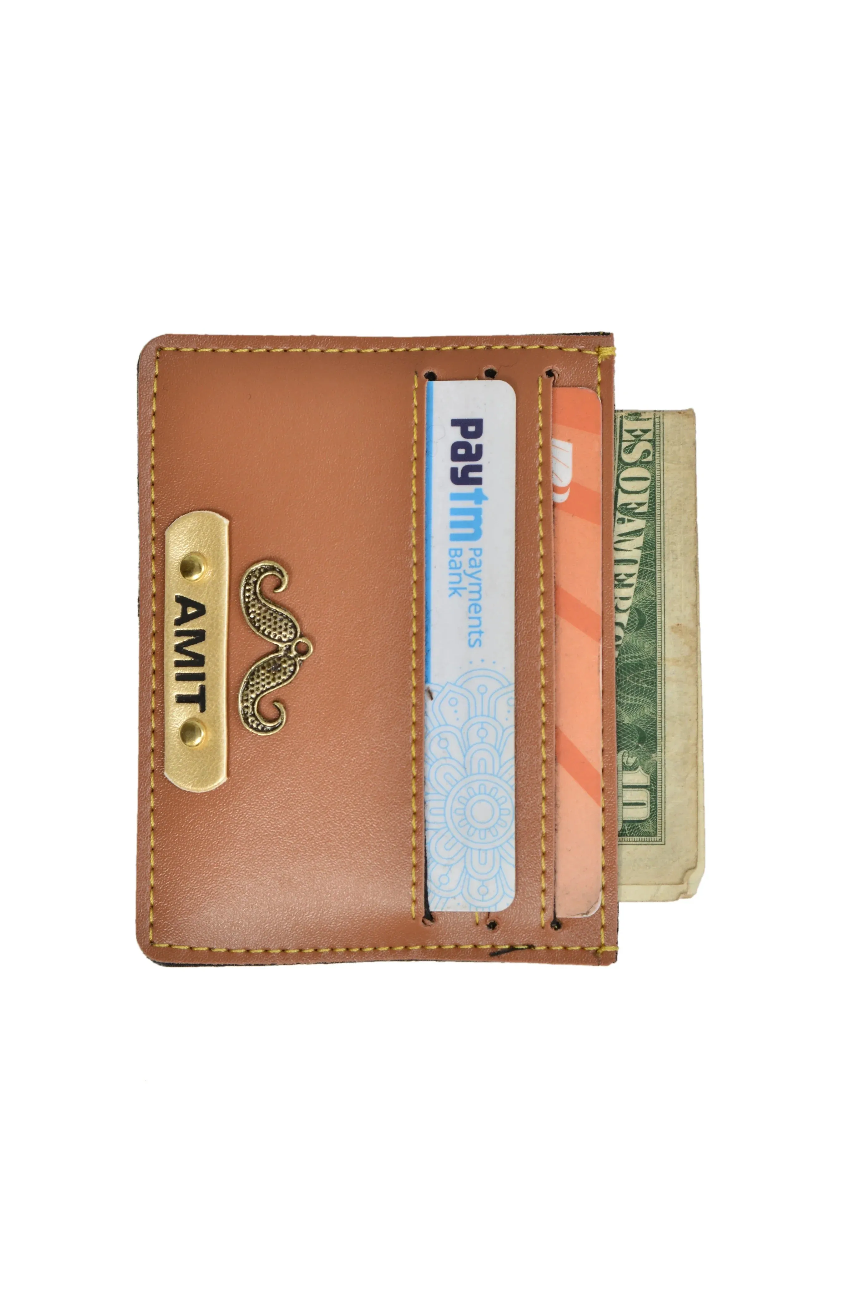 Personalized Vegan Leather Unisex Card Wallet - Tan