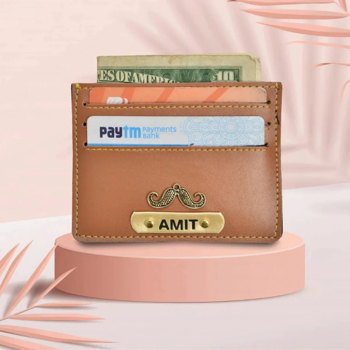 Personalized Vegan Leather Unisex Card Wallet - Tan
