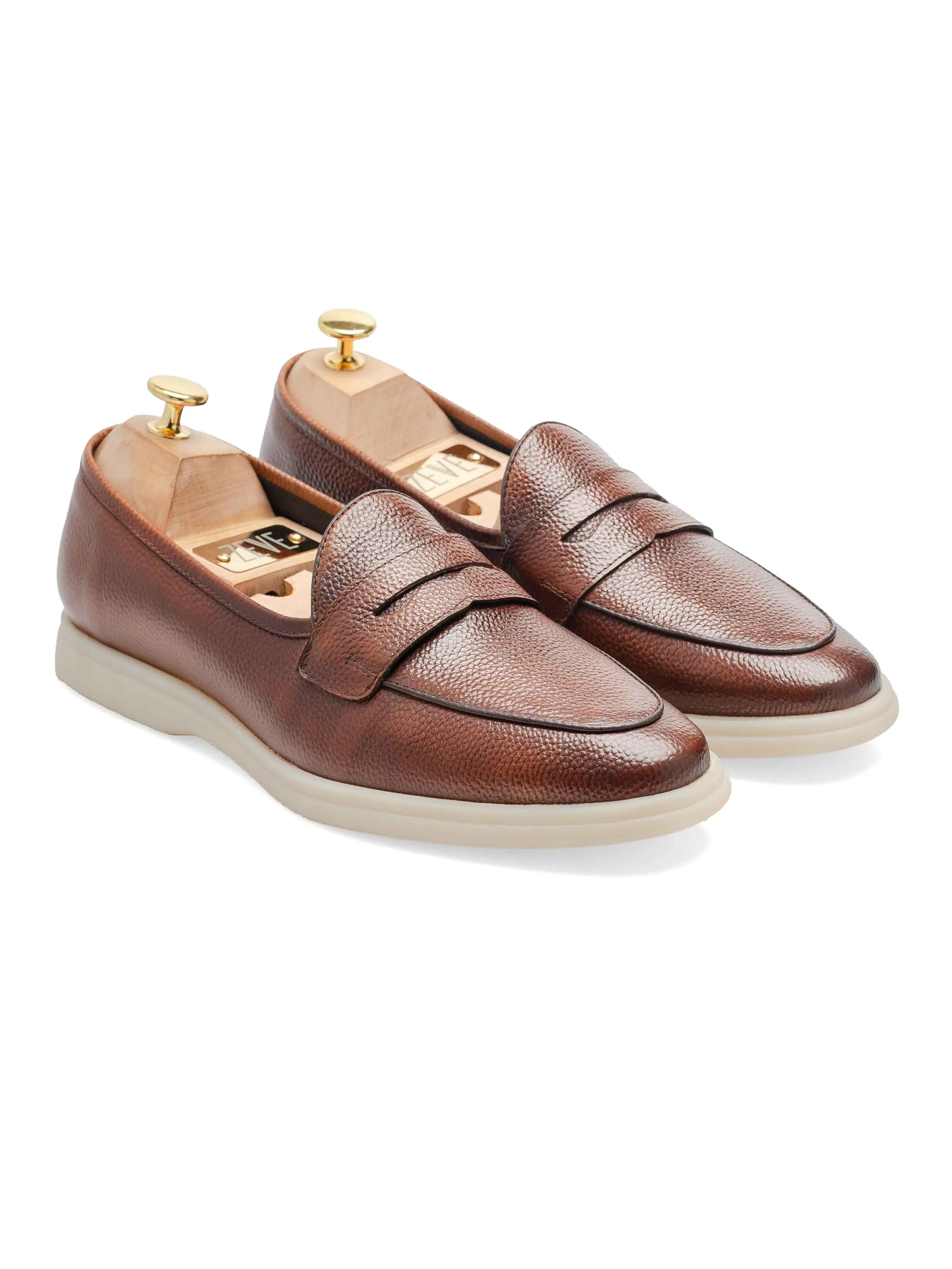 Pietro Belgian Loafer - Brown Pebble Grain Leather (Soflex Sole)
