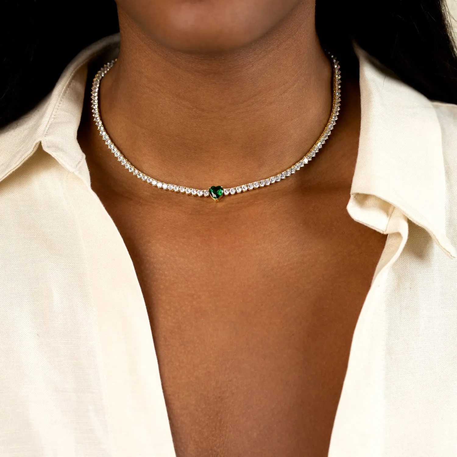 Pink Heart Tennis Necklace